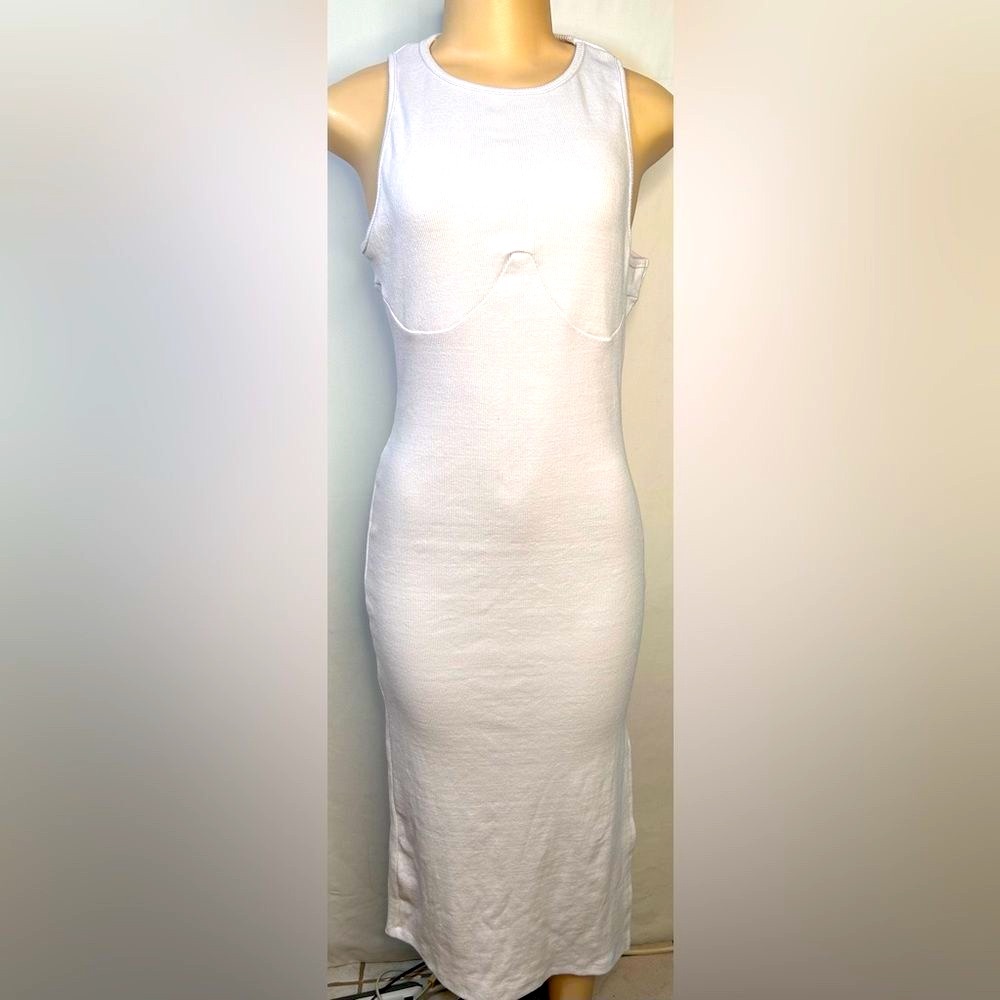 NWT PrettyLittleThing White Cup Detail Racer Split Midi Dress Sleeveless Size 10